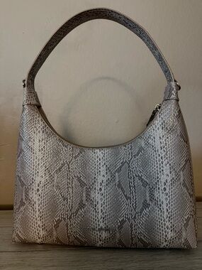 Snake-Embossed Shoulder Bag in Taupe